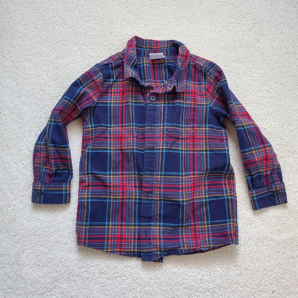 Hanna Andersson Boys' Blue/Red Plaid Button-up Shirt sz3T